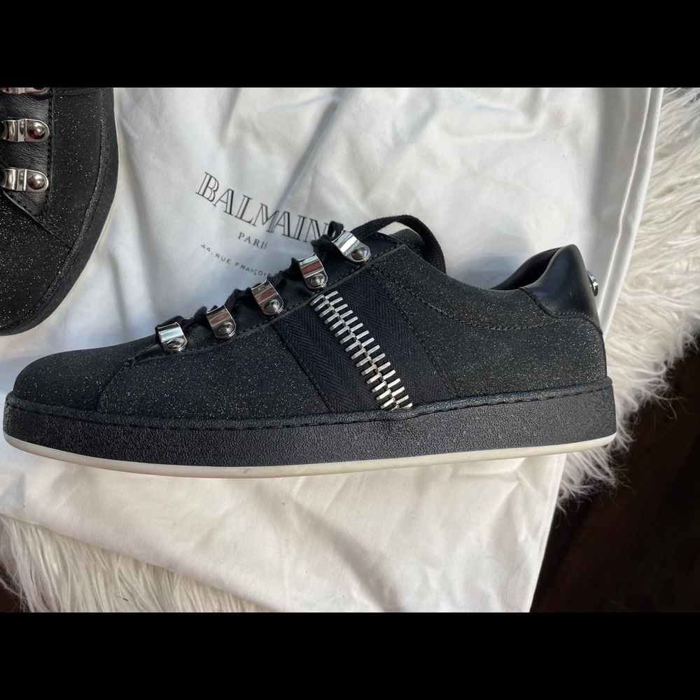 Balmain Esther glittered leather sneakers